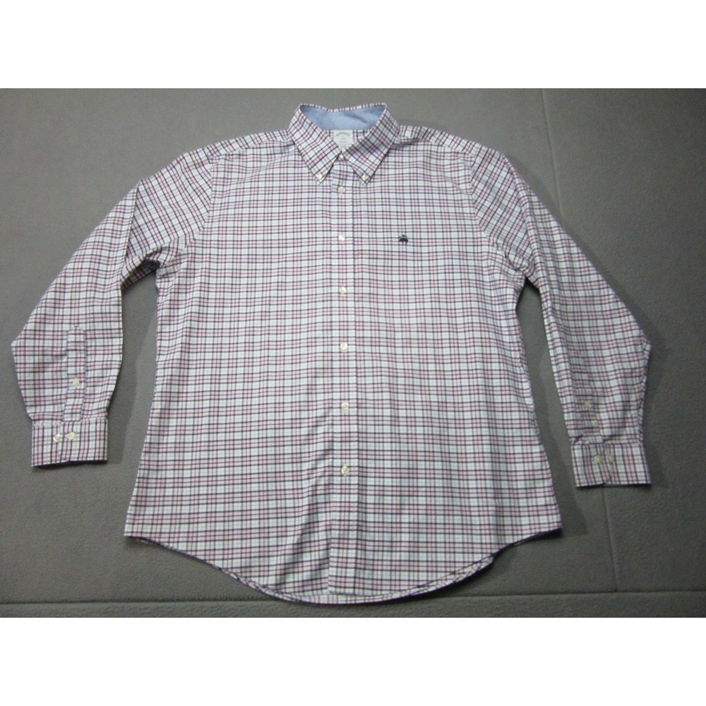 Brooks Brothers Button Up Mens XL Pink Blue Excellent Regent Check Non-Iron
